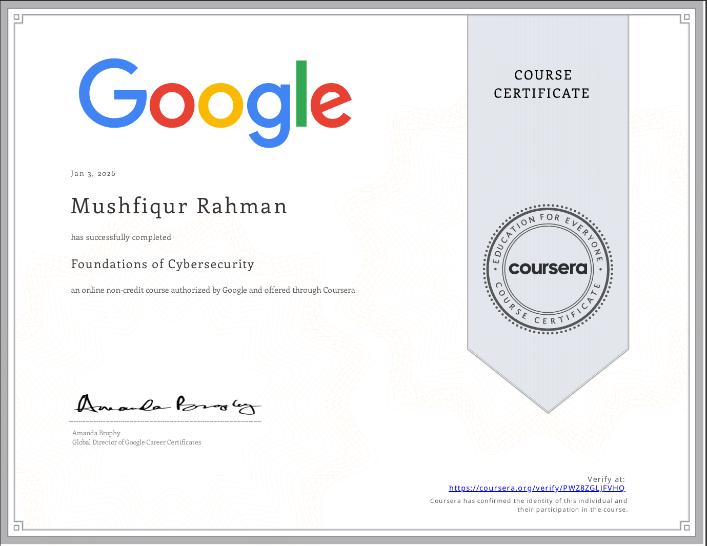 Foundations of Cybersecurity Certificate